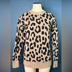 J. Crew Sweater Merino Wool & Alpaca Blend Leopard Print Knit Black & Tan